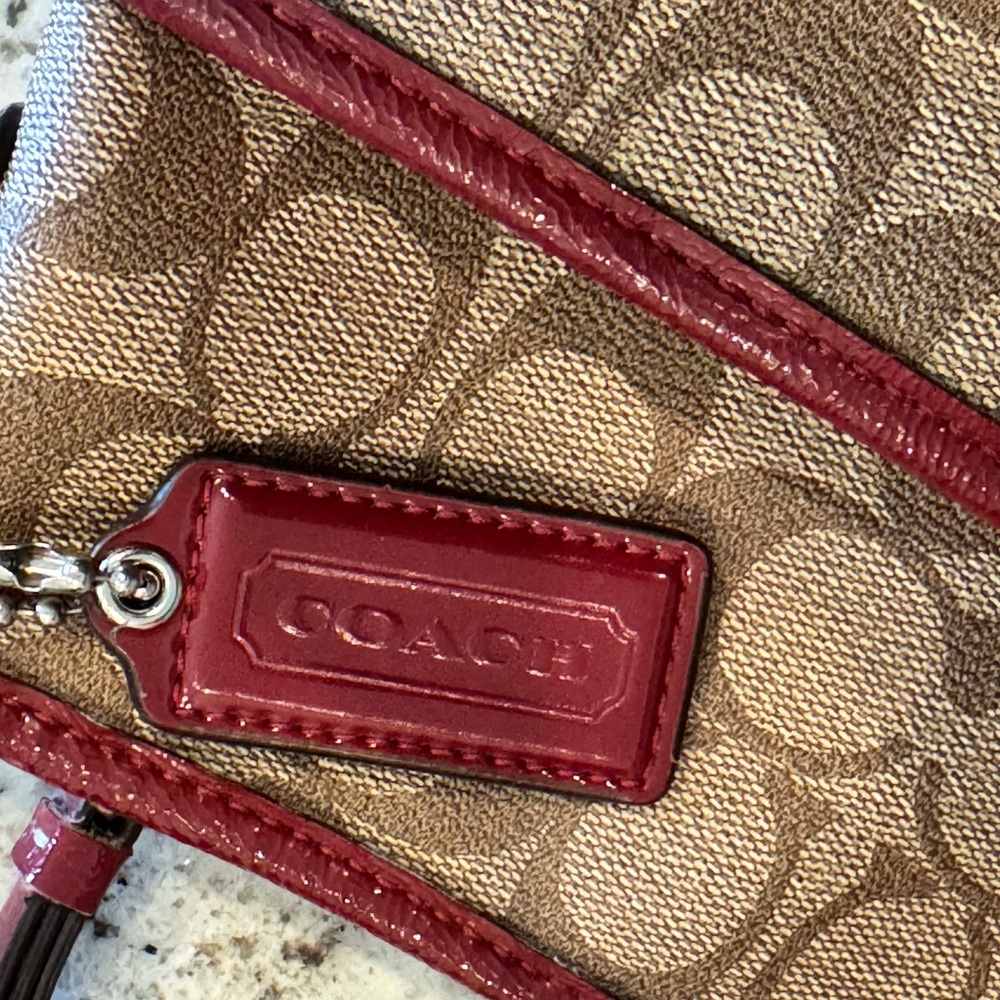 Coach Signature Canvas Shoulder Bag - Red and Brown - Picture 4 of 7